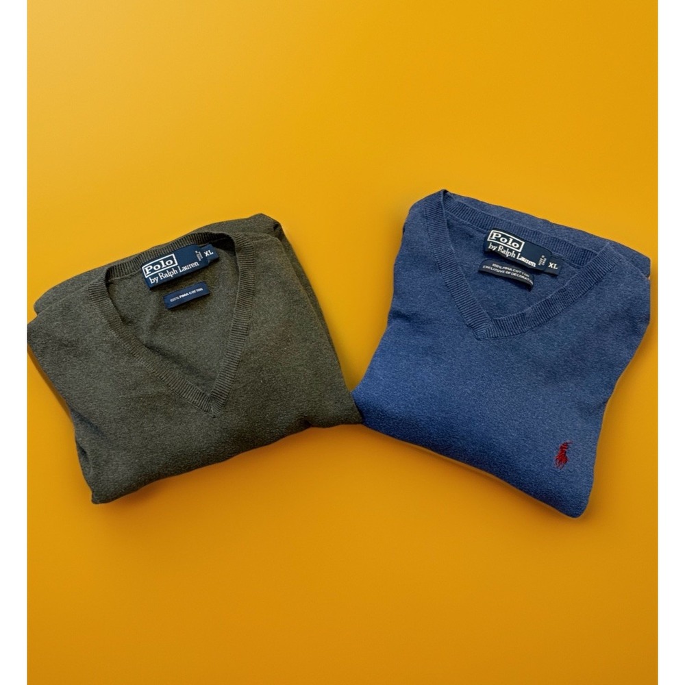 Polo Ralph Lauren Sweater Mens M Long Sleeve V Neck Pima Cotton Bundle Lot Of 2
